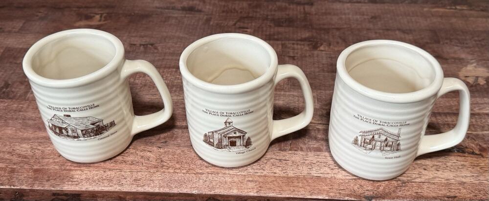 Vintage Village of Tobaccoville Doral 3 Pcs N. Carolina Stoneware Mugs